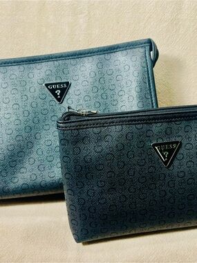 GUESS Navy Monogram Cosmetic Pouch Duo
